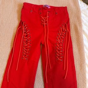 Edikted red flare pants with middle and side tie